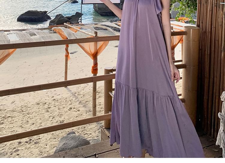 Crewneck Maxi Sleeveless Plain Dress A-Line