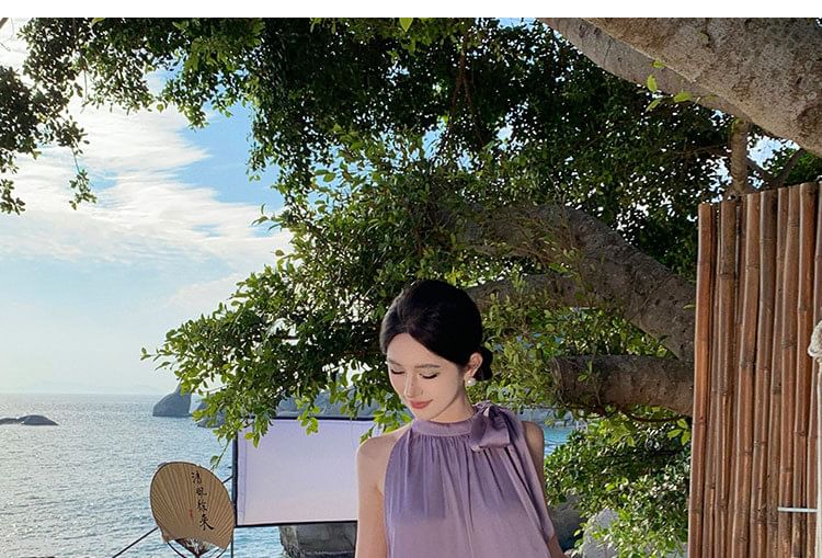 Crewneck Maxi Sleeveless Plain Dress A-Line