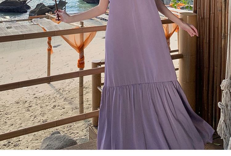 Crewneck Maxi Sleeveless Plain Dress A-Line