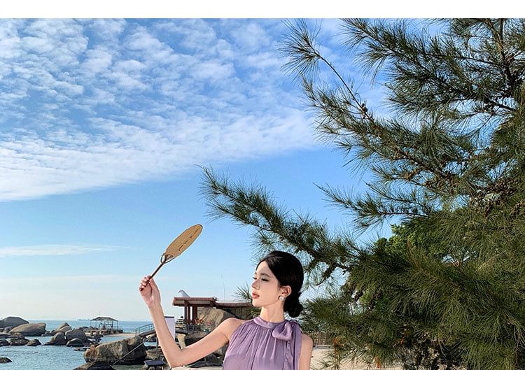 Crewneck Maxi Sleeveless Plain Dress A-Line