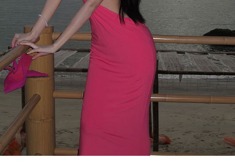 Bodycon Plain Neck Cutout Dress Halter Midi