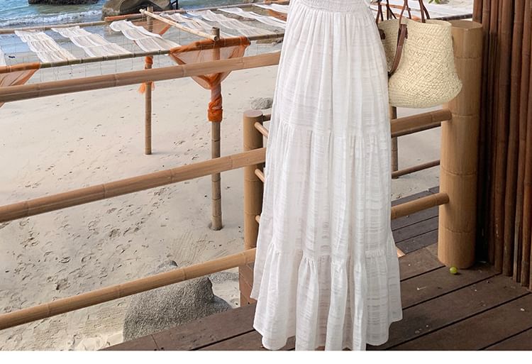 Maxi Plain Dress Sleeveless A-Line V-Neck