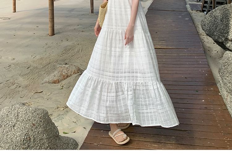 Maxi Plain Dress Sleeveless A-Line V-Neck