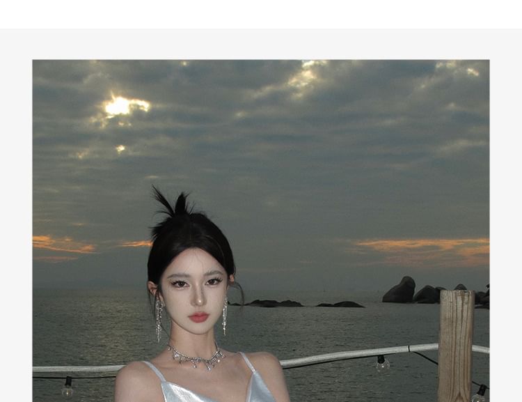 Sheath Strap Plain Back Open Maxi Dress Spaghetti