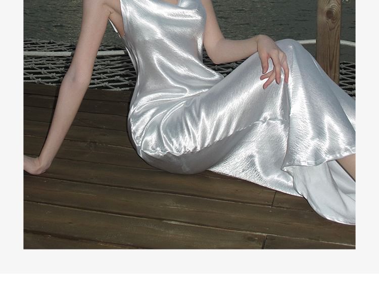 Sheath Strap Plain Back Open Maxi Dress Spaghetti