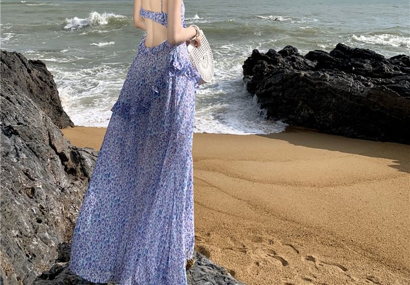 A-Line Strap Dress Spaghetti Midi Print Floral