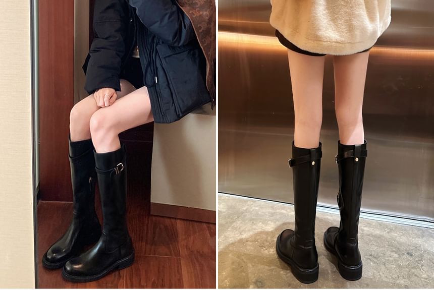 Faux Leather Tall Boots Buckled