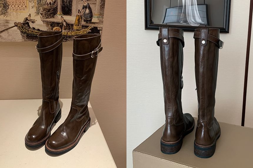 Faux Leather Tall Boots Buckled