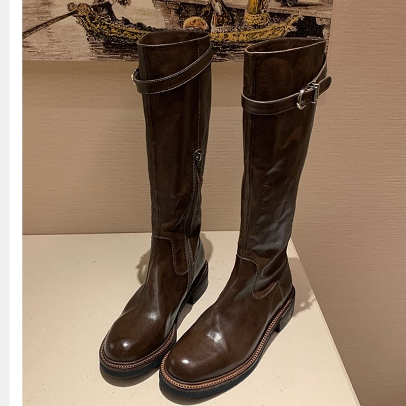 Faux Leather Tall Boots Buckled