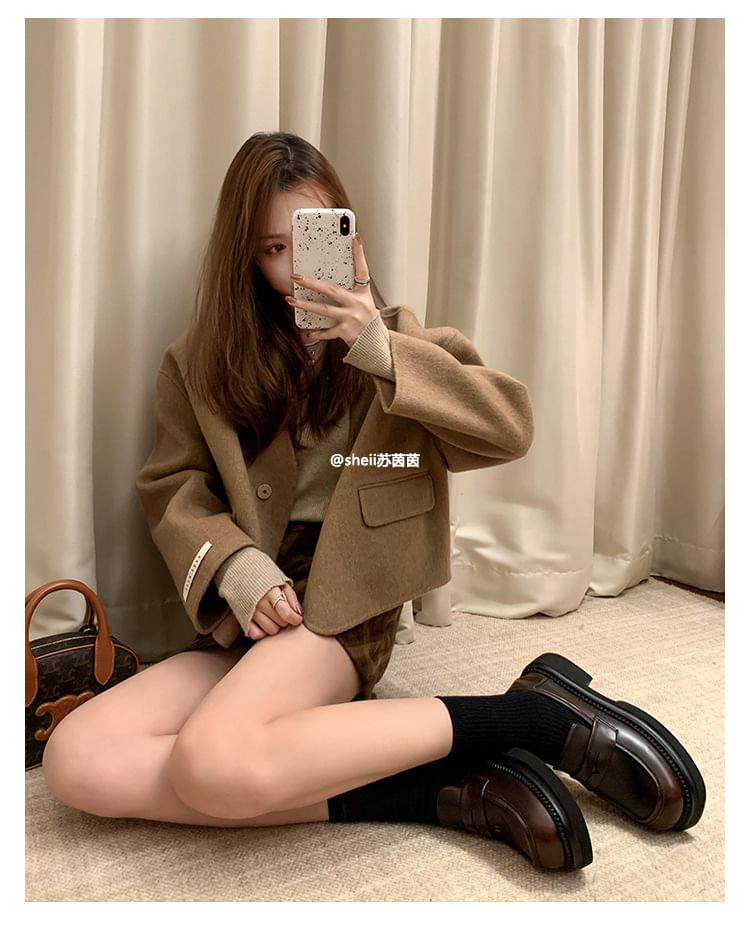 Faux Heel Loafers Leather Chunky Platform