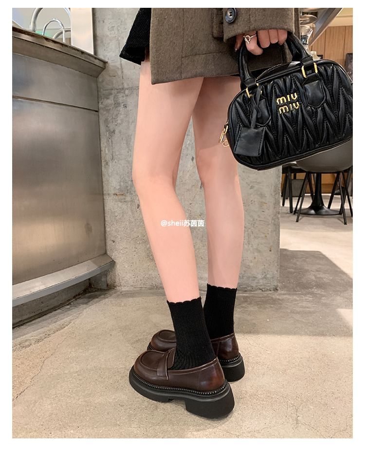 Faux Heel Loafers Leather Chunky Platform