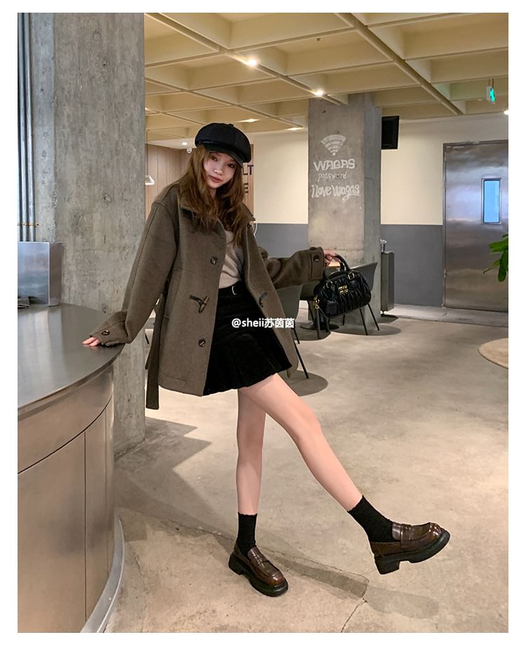 Faux Heel Loafers Leather Chunky Platform