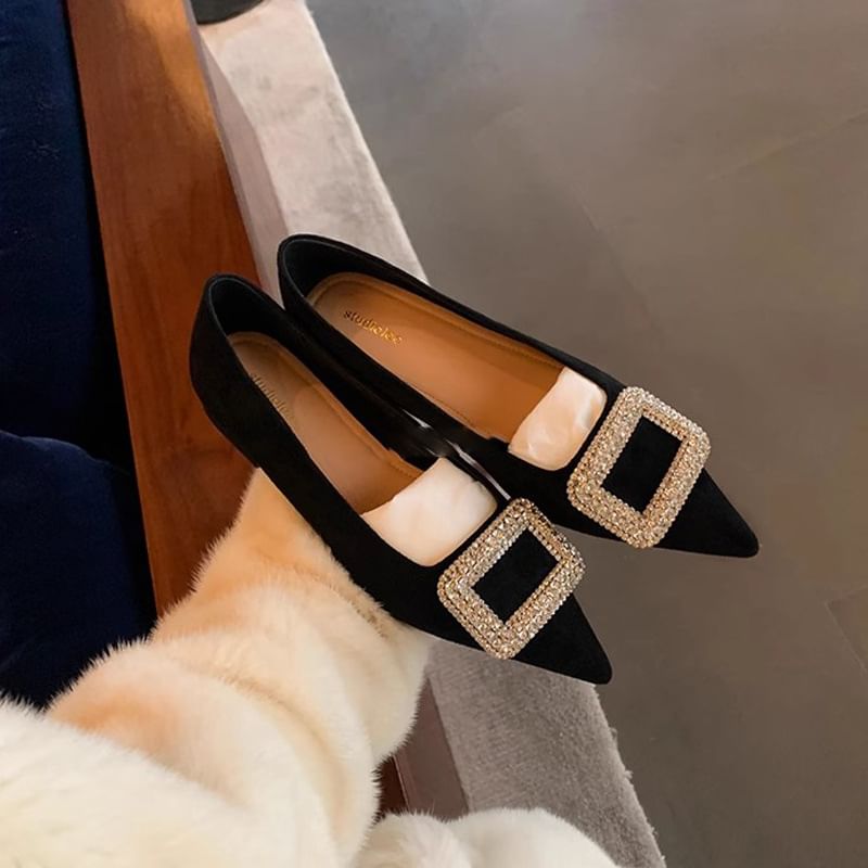 Rhinestone Flats Buckled Pointy