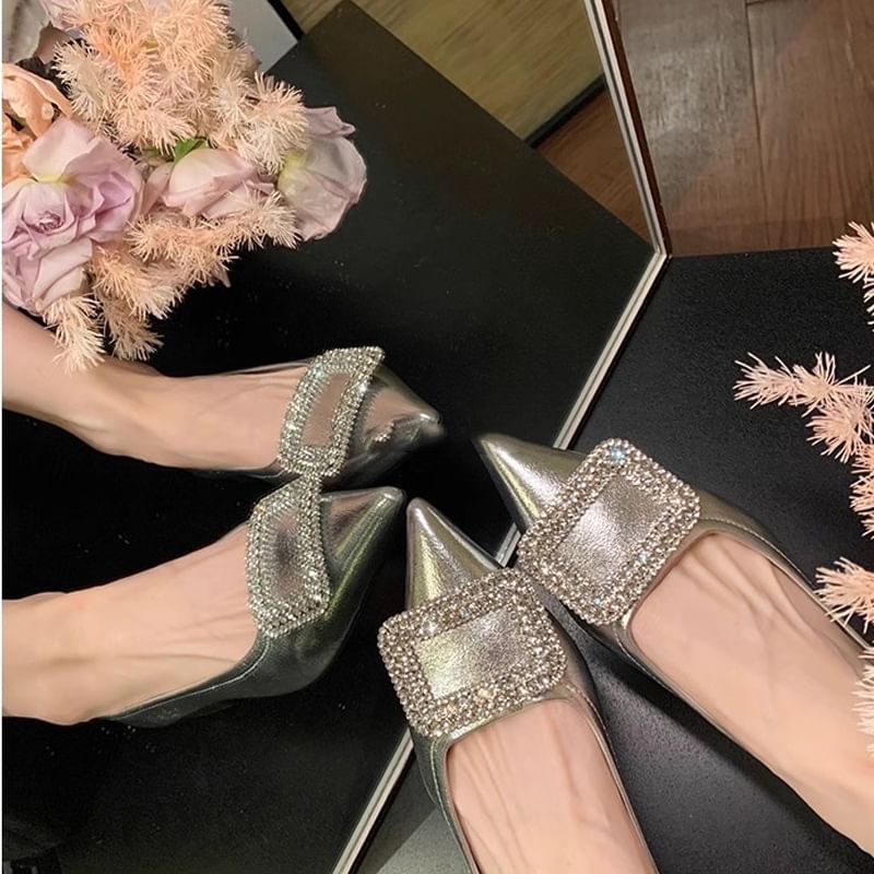 Rhinestone Flats Buckled Pointy