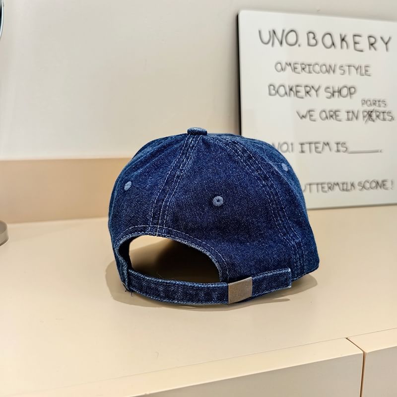 Embroidered Distressed Baseball Lettering Denim Cap