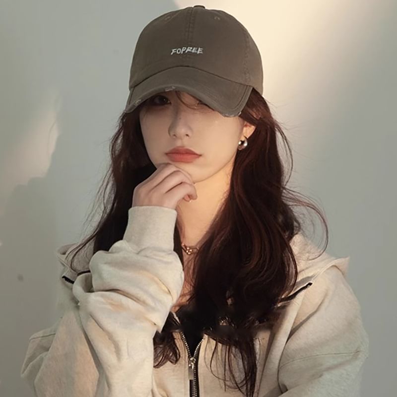 Distressed Lettering Cap Embroidered Baseball