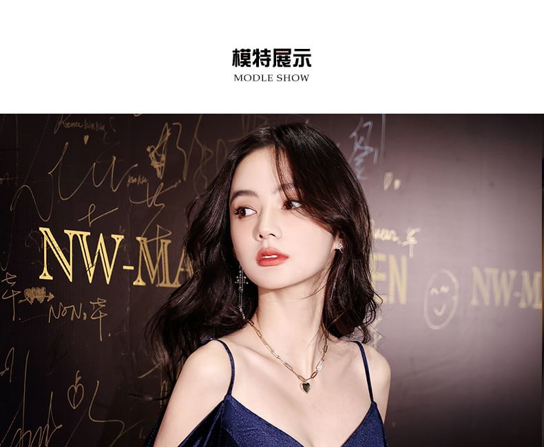 Sequin Evening Cold-Shoulder Side-Slit Trumpet Gown