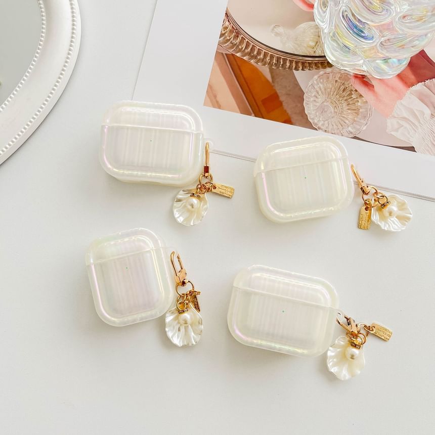Skin Charm Pro Texture Shell Stripe Pearl With / Case Earphone AirPods White