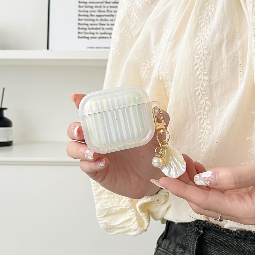 Skin Charm Pro Texture Shell Stripe Pearl With / Case Earphone AirPods White