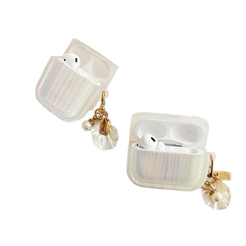 Skin Charm Pro Texture Shell Stripe Pearl With / Case Earphone AirPods White