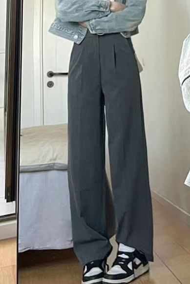 Plain Mid Rise Wide Leg Dress Pants