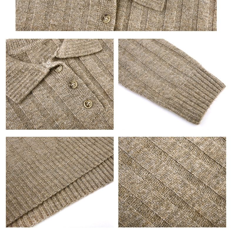 Mini Sweater Dress Polo-Neck Plain Long-Sleeve