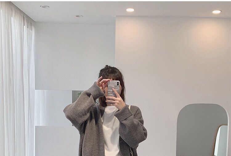 Button-Up Cardigan V-Neck Letter Embroidered