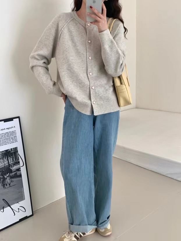 Plain Cardigan Button-Up