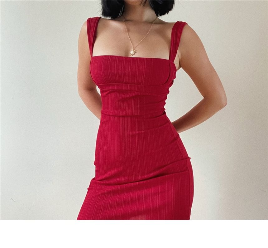 Shoulder Sheath Off Plain Dress Midi