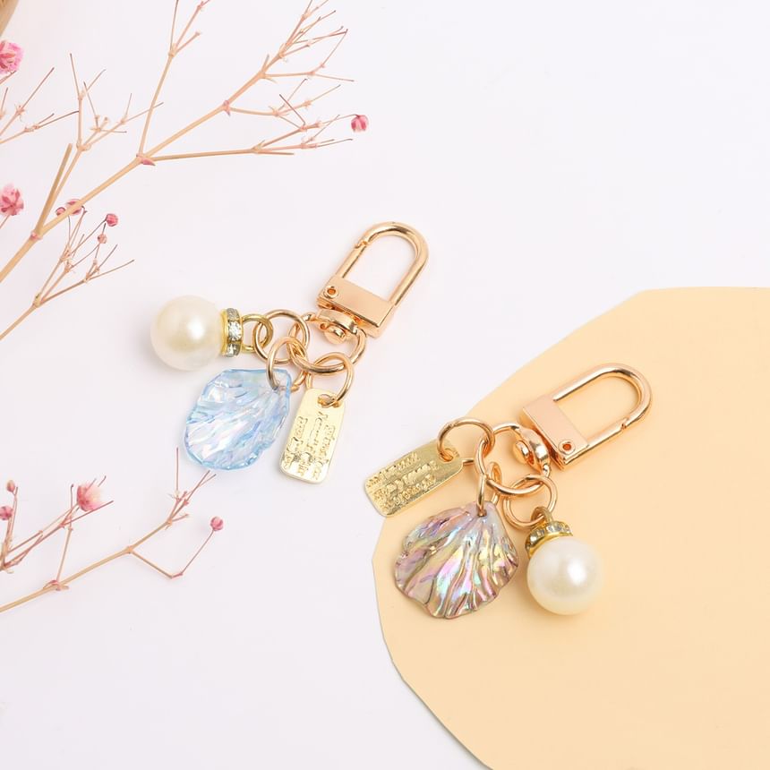 Faux Pearl Shell Acrylic Bag Charm Keyring