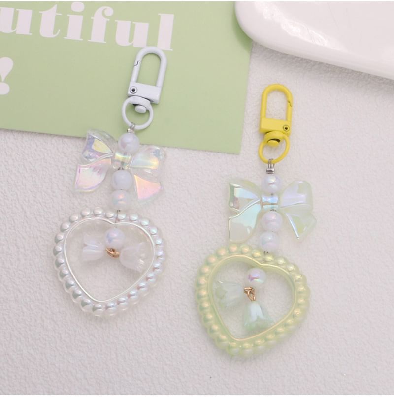 Bow Heart Faux Pearl Acrylic Bag Charm Keyring