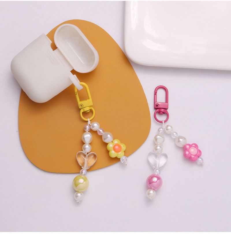 Floral Faux Pearl Bag Charm Keyring