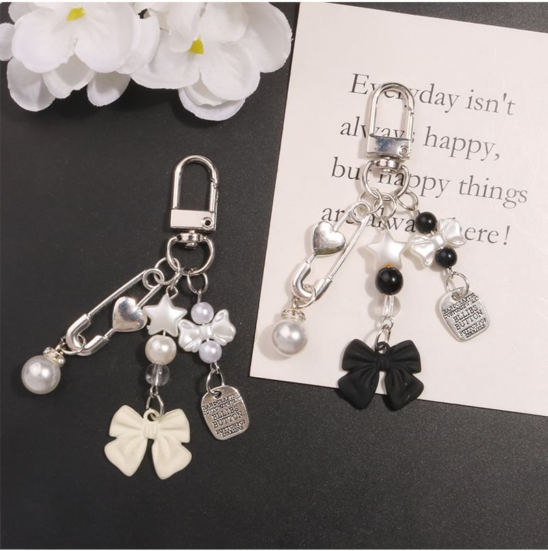 Bow Faux Pearl Acrylic Alloy Bag Charm Keyring (Various Designs)