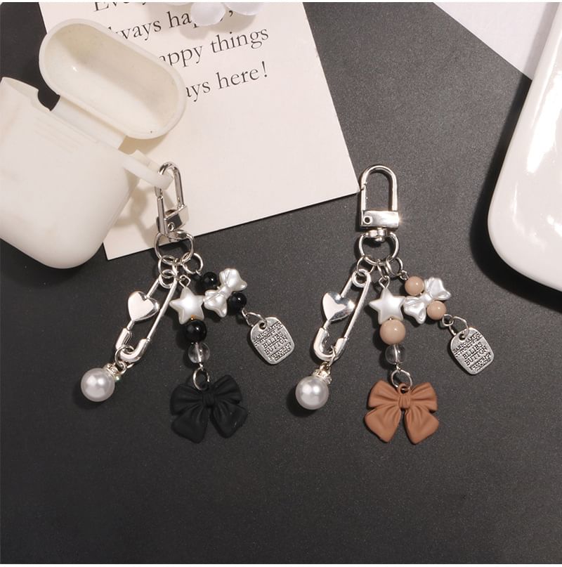 Bow Faux Pearl Acrylic Alloy Bag Charm Keyring (Various Designs)