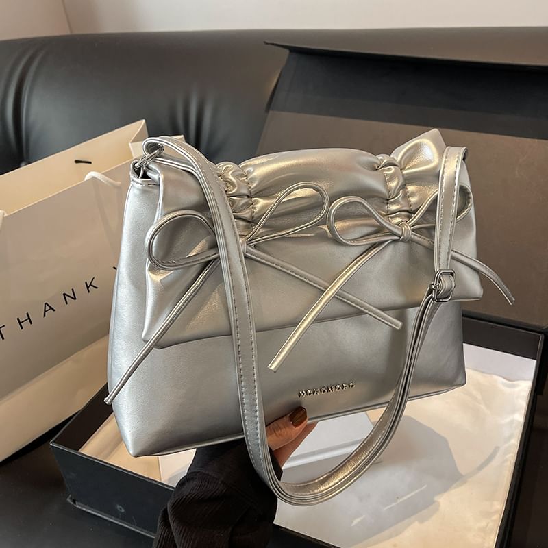Bow Faux Shoulder Bag Leather