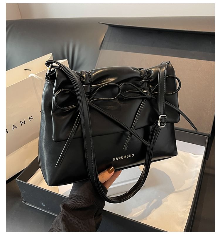 Bow Shoulder Leather Faux Bag