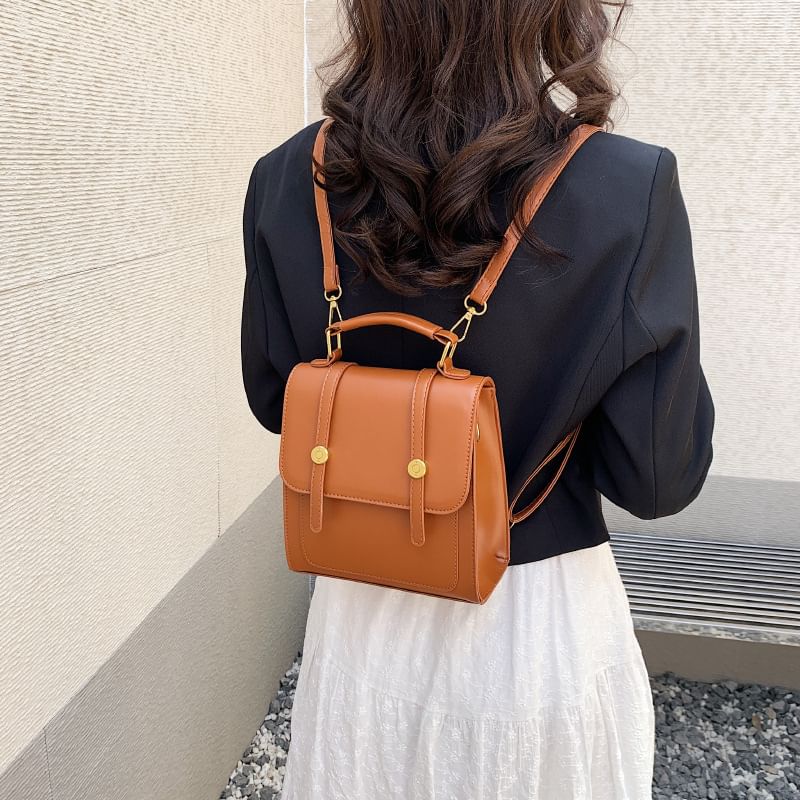 Leather Flap Faux Backpack