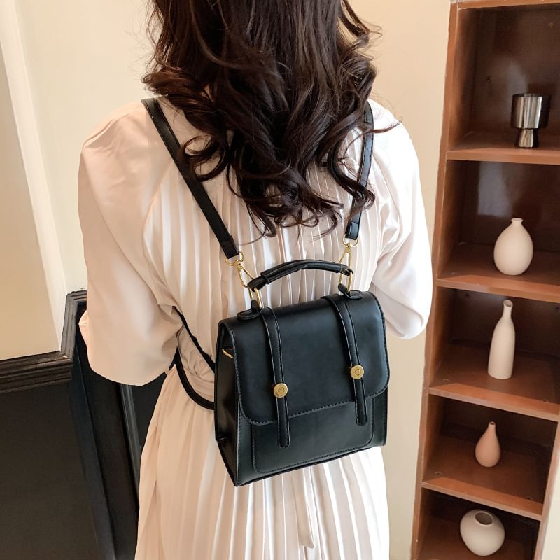 Leather Flap Faux Backpack
