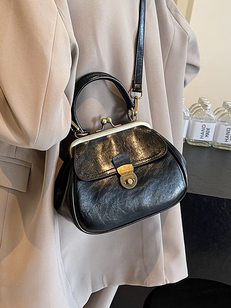 Crossbody Leather Faux Bag Clasped