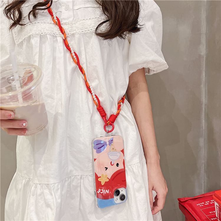 Pad Pearl Faux Lanyard Phone with Braided