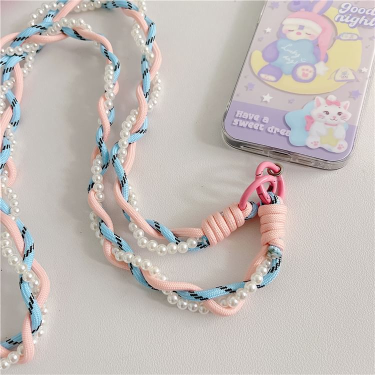 Pad Pearl Faux Lanyard Phone with Braided