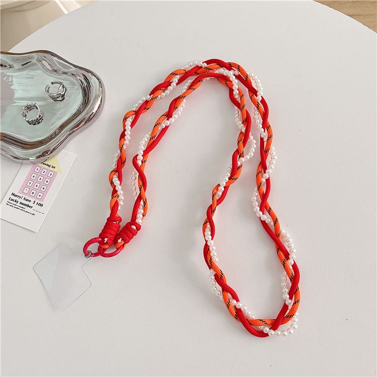 Pad Pearl Faux Lanyard Phone with Braided