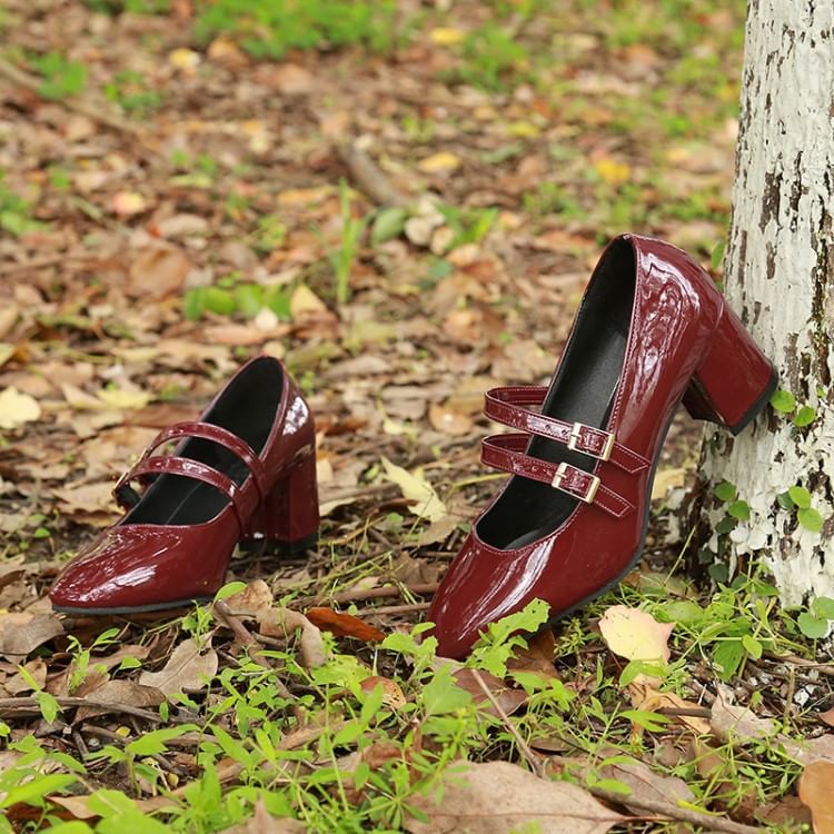 Double Strap Jane Shoes Heel Chunky Mary
