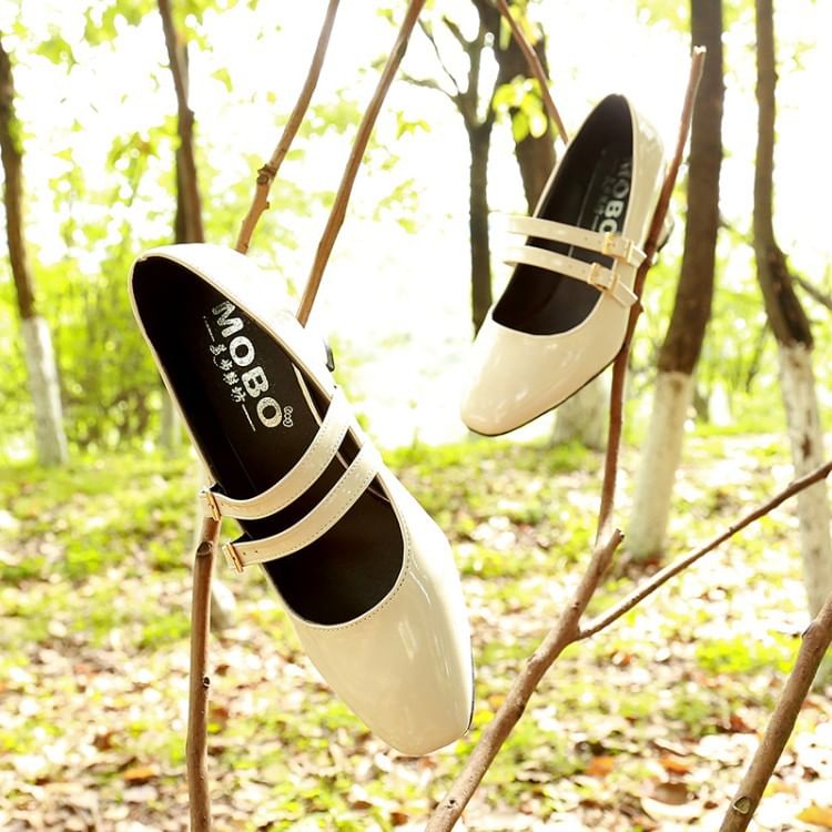 Double Strap Jane Shoes Heel Chunky Mary