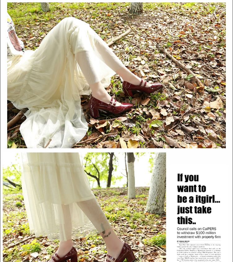 Double Strap Jane Shoes Heel Chunky Mary