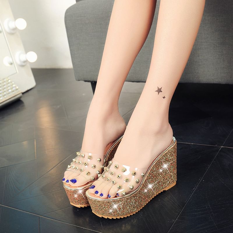Sandals Platform Studded Wedge Slide Heel