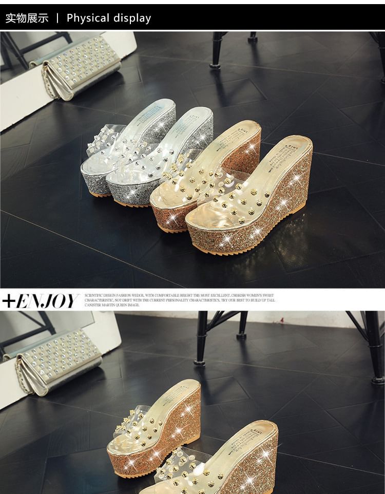 Sandals Platform Studded Wedge Slide Heel