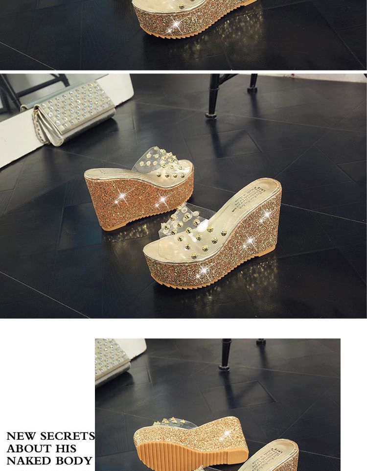 Sandals Platform Studded Wedge Slide Heel