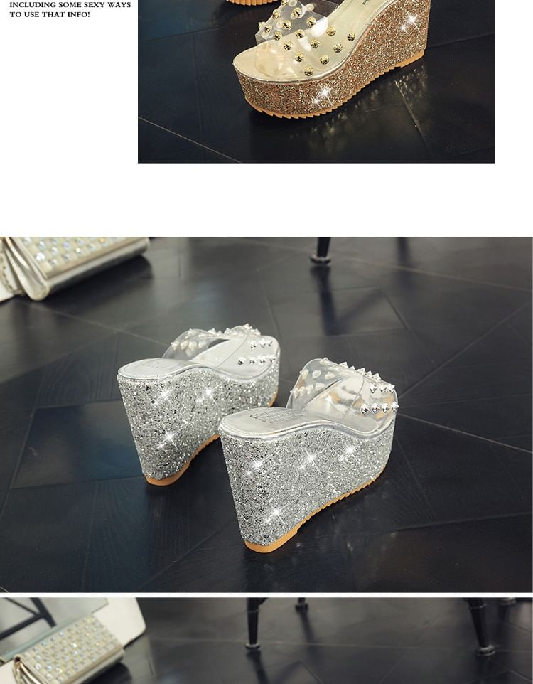 Sandals Platform Studded Wedge Slide Heel