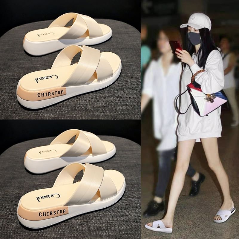 Sandals Wedge Lettering Slide Heel